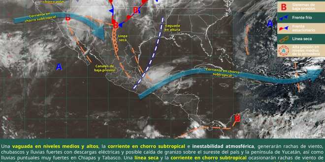 Se pronostican lluvias muy fuertes en zonas de Chiapas y Tabasco