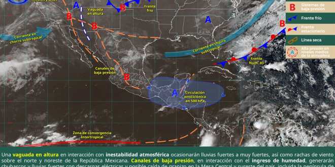 Se pronostican para hoy lluvias muy fuertes en zonas de Coahuila, Nuevo León y Tamaulipas