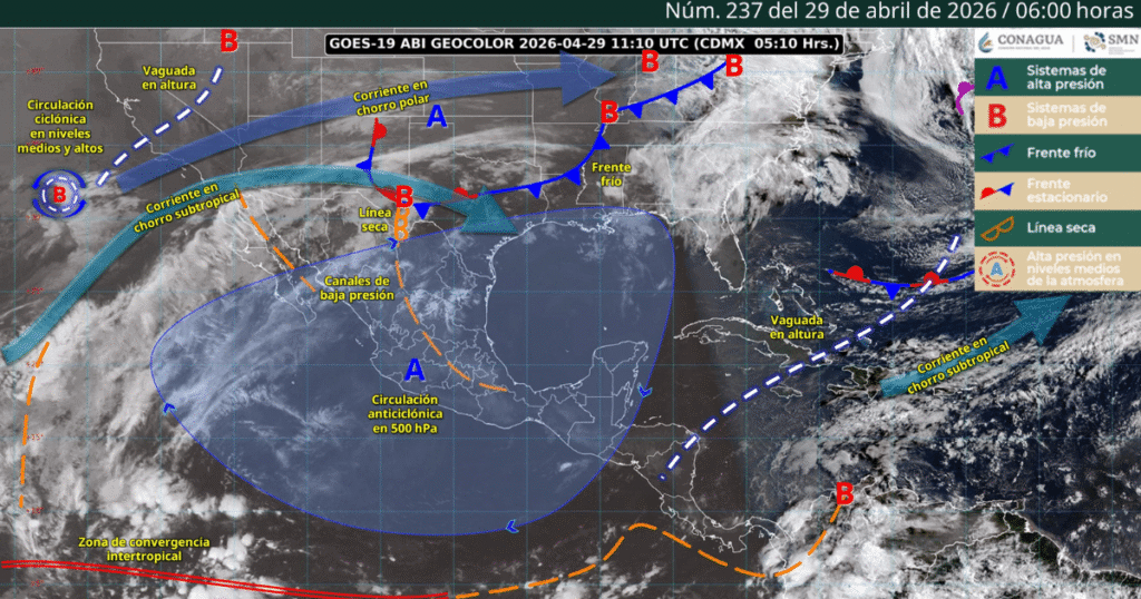 Pronóstico de lluvias para hoy 29 de abril de 2026