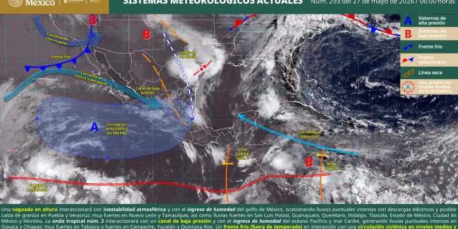 Se prevén precipitaciones intensas para regiones de Puebla, Veracruz, Oaxaca y Chiapas