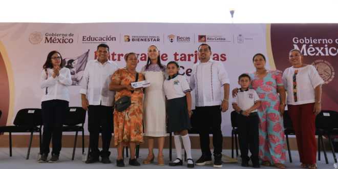 Claudia Sheinbaum pone en marcha en Tabasco entrega de Beca Rita Cetina en primarias