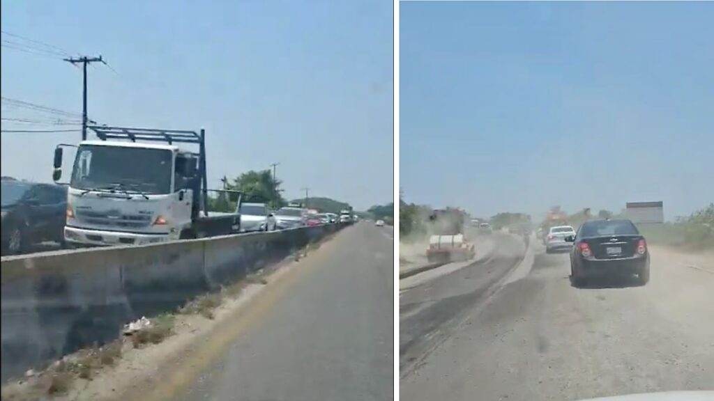 Tráfico pesado en la carretera Teapa-Villahermosa por obras viales
