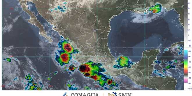 Hoy se pronostican lluvias muy fuertes para el sureste de Guerrero y el oeste de Oaxaca