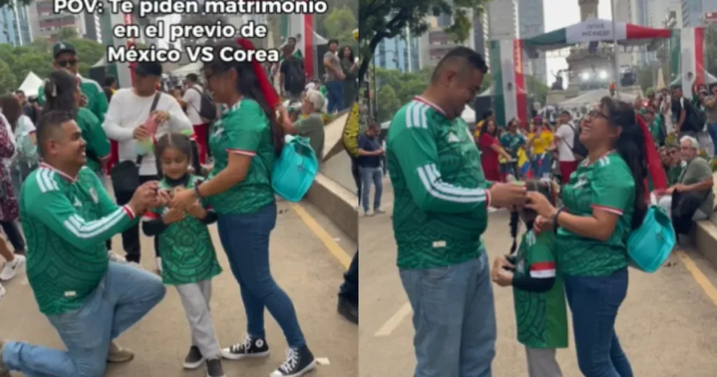 Piden matrimonio durante México vs Corea, Ángel de la Independencia es testigo