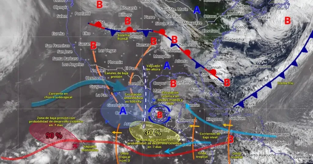 Temporal de lluvias azotará al sur, sureste y la Península de Yucatán