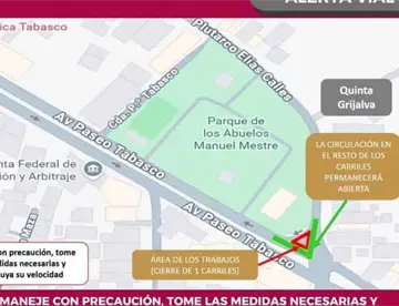 Anuncia SOTOP cierre temporal de un tramo de Paseo Tabasco por trabajos del proyecto Villahermosa 2030