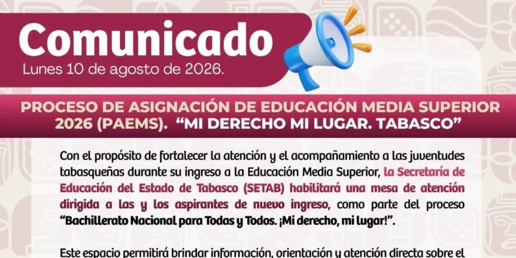 Ingreso a bachillerato en Tabasco: Mesa de atención SETAB