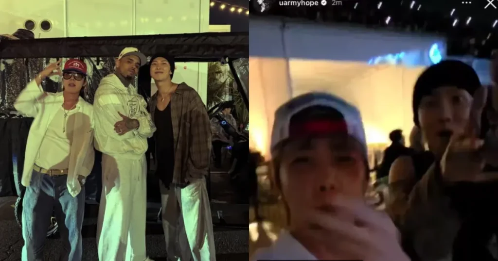 RM y J-Hope de BTS posan felices junto a Chris Brown, desatan polémica
